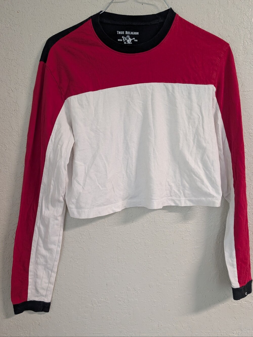 True Religion Color Block Cropped Tee Xs Long Sleeve Indie Sleaze Preppy Grunge
